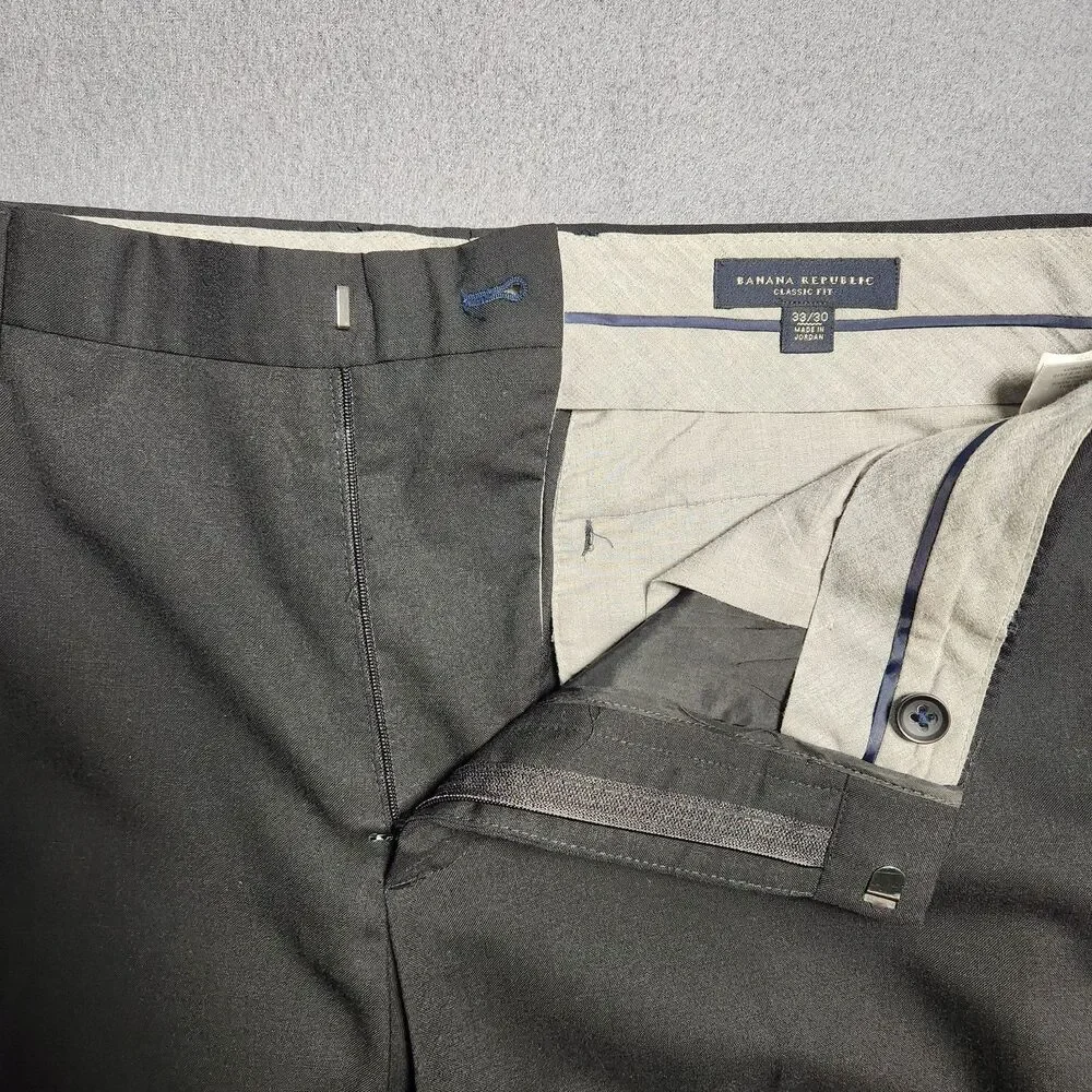 Banana Republic Dress Pants Men 33(34)X30 Black Classic Fit Wool Straight Leg